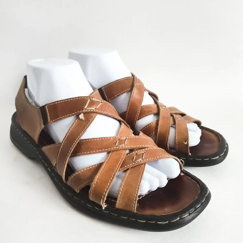 Josef Seibel Leather Camel Tan Open Toe Flat Strappy Sandals Womens Size 40 / 9
